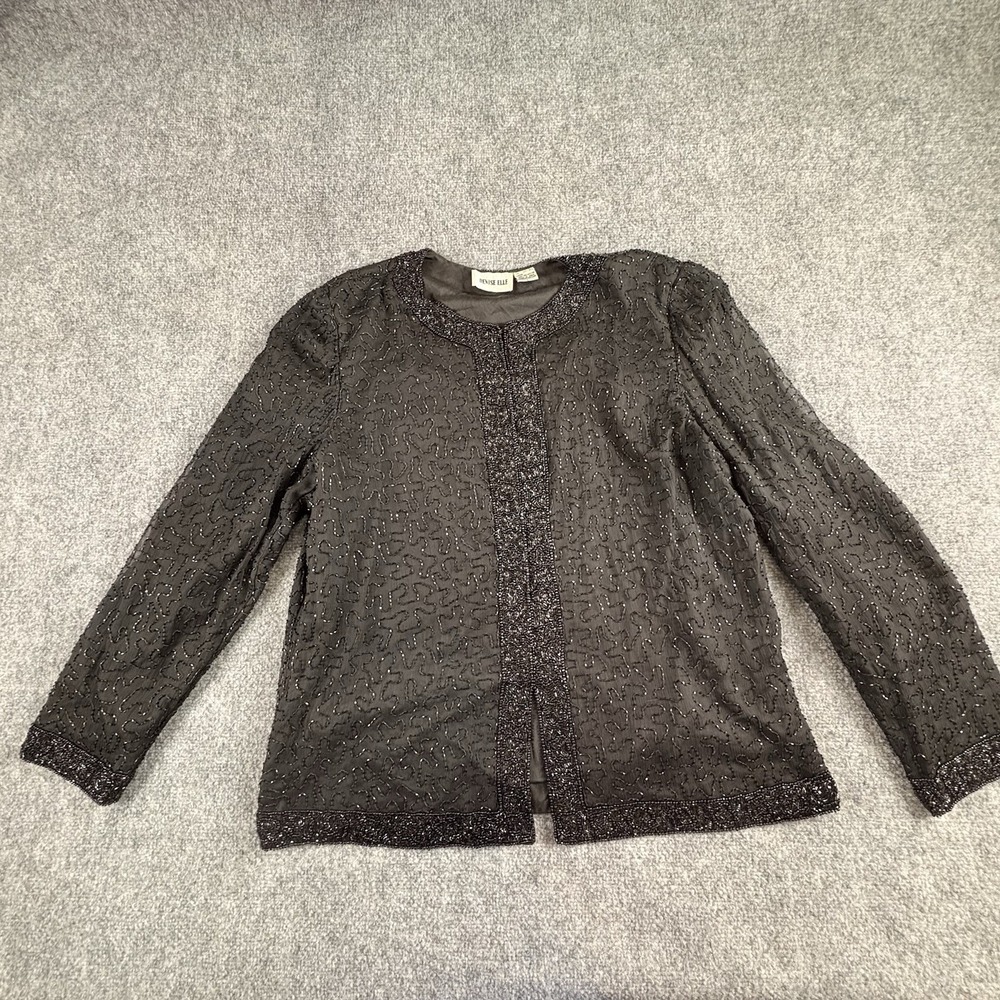 Vintage Denise‎ Elle Jacket Womens M Black Beaded Silk Evening Formal 80s 90s